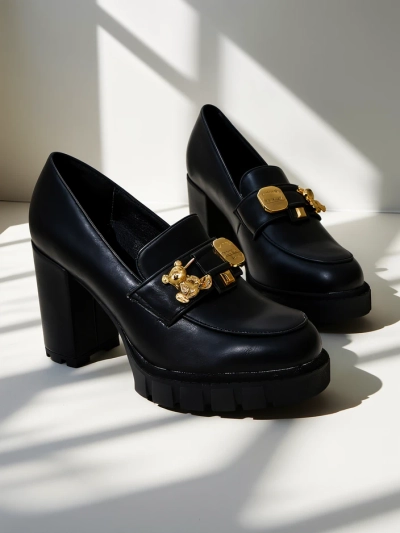 Ženski sandali Atene s stebričasto peto iz eko usnja v črni barvi