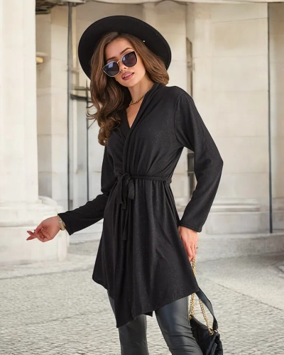 Royalfashion Czarna damska wiązana narzutka kardigan