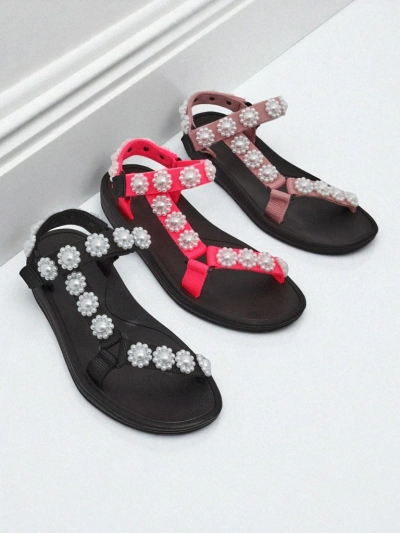 Ženski sandali Royalfashion Perseida črni na platformi z biseri