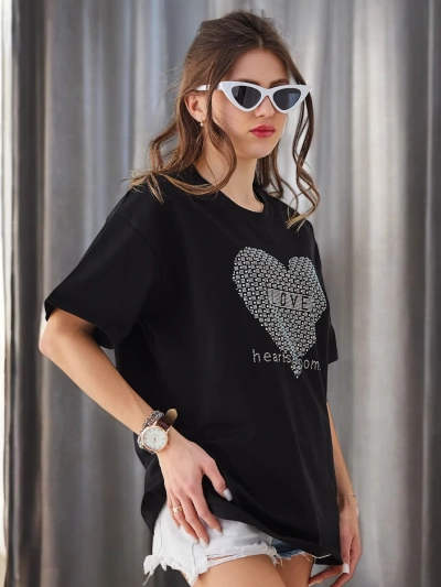 Royalfashion Ženska bombažna majica LOVE z diamanti