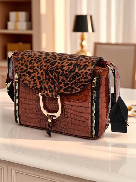 Torbica Ariadne Camel Croco s Panter Poklopom – Stilna Poštarska Torba
