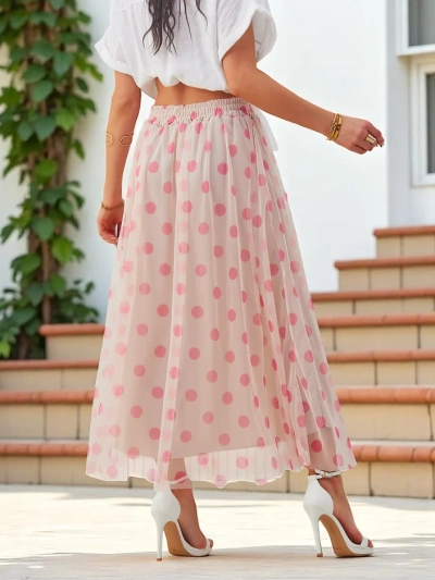 Royalfashion Ženska midi krila iz viskoze s tkanino v pikicah