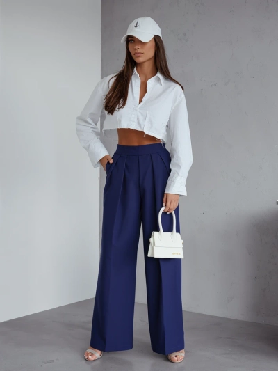 Royalfashion Široke ženske hlače z gubami