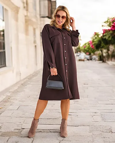 Royalfashion Ženska tkanina haljina s gumbima PLUS VELIČINA