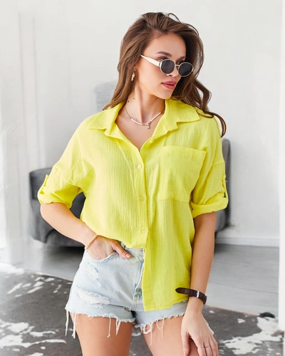 Royalfashion bombažna ženska srajca z izboklinami in V-izrezom ter 3/4 rokavi