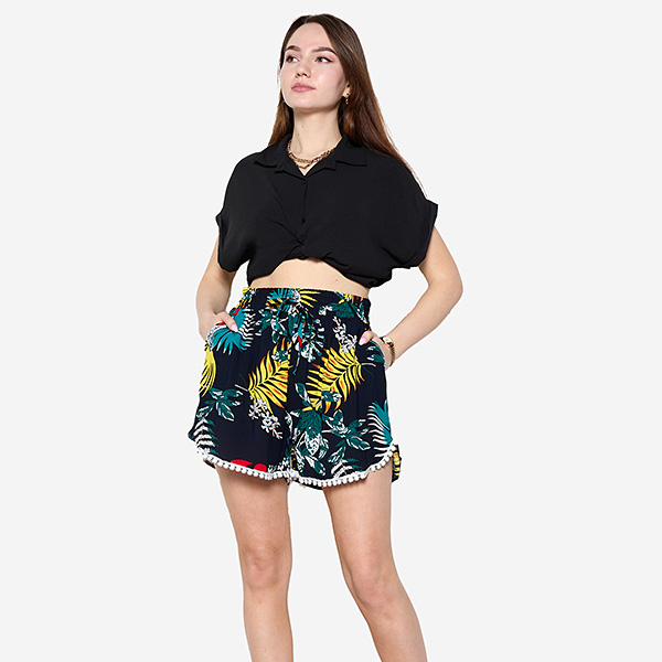 Royalfashion Wzorzyste granatowo- turkusowe damskie szorty PLUS SIZE