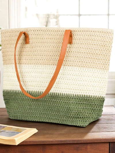 Royalfashion Velika ženska torba iz slame s širokimi črtami