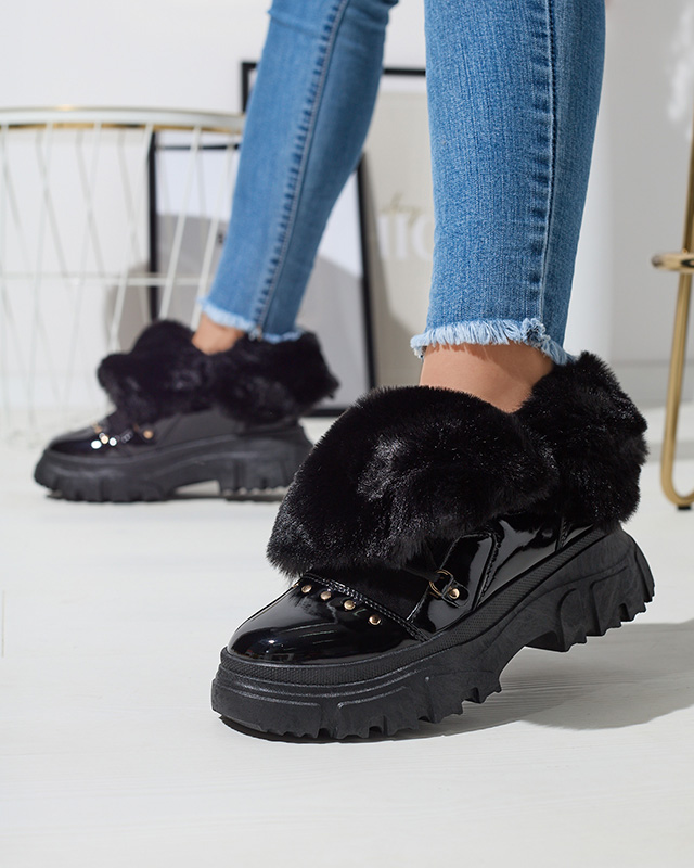 Royalfashion Czarne damskie sznurowane buty a'la śniegowce Fentes