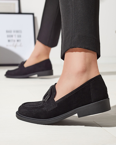 Royalfashion Czarne mokasyny damskie z ozdobą Fogras