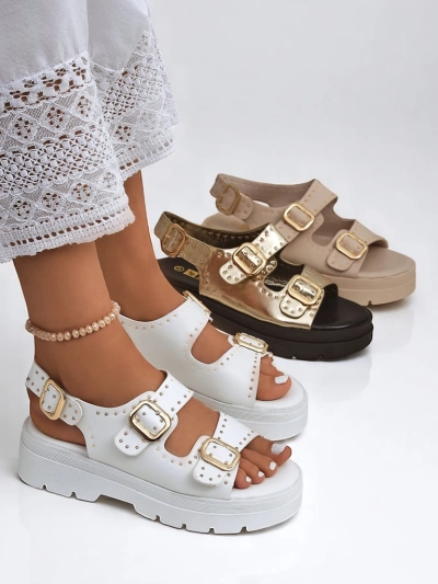 Royalfashion Sandalias de mujer con suela más gruesa y pedrería Rocky Chic