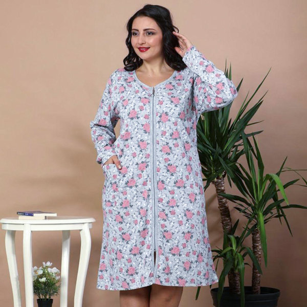 Royalfashion Szara nocna koszula w kwiaty PLUS SIZE