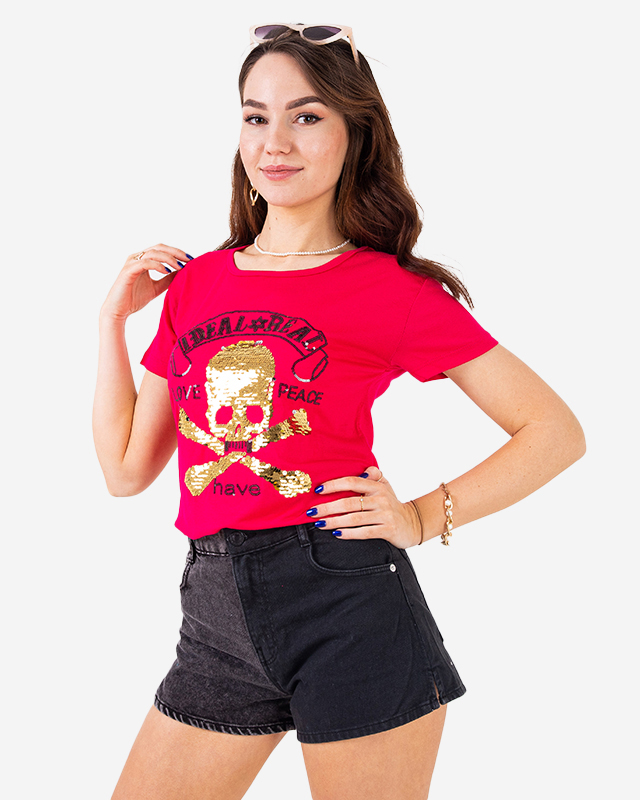 Royalfashion Fuksjowy damski t-shirt z cekinami i napisami