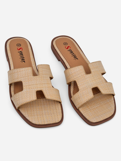 Ženski sandali bež Letizia udobni ravni ekološko usnje poletje