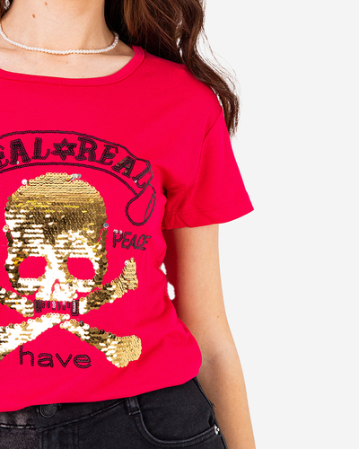 Royalfashion Fuksjowy damski t-shirt z cekinami i napisami