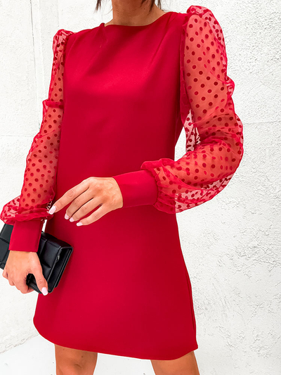 Royalfashion Klasična ženska obleka do kolen v rdeči barvi
