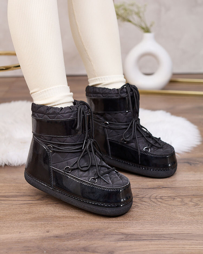 Royalfashion Črni ženski snežni škornji z robom Yevnoiela