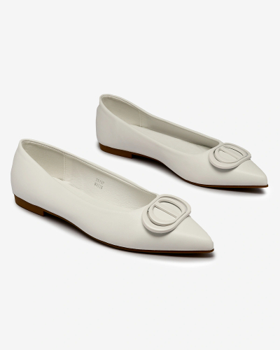 Royalfashion Bele ženske balerinke s koničastim koncem in okrasom na nosu Manixy