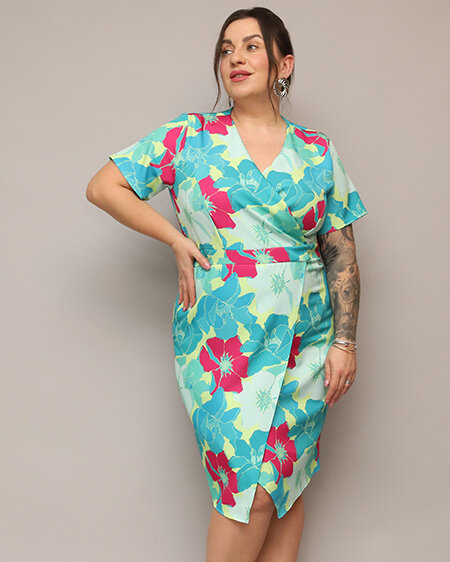 Royalfashion Ženska cvetlična obleka iz blaga PLUS SIZE
