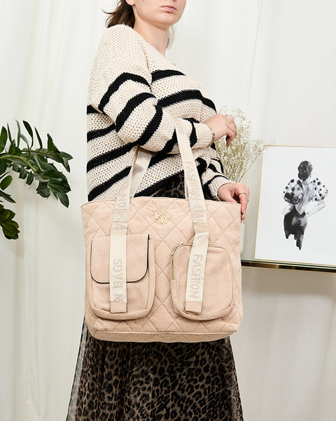 Royalfashion Velika prešita ženska torbica shopper v bež barvi