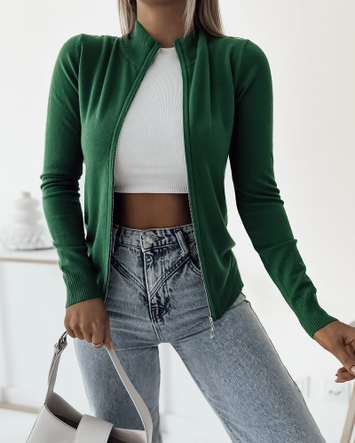 Royalfashion Temnozelen prilegajoč se pulover brez gumbov