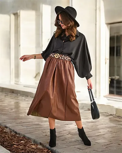 Royalfashion Ženska midi krilo od eko kože