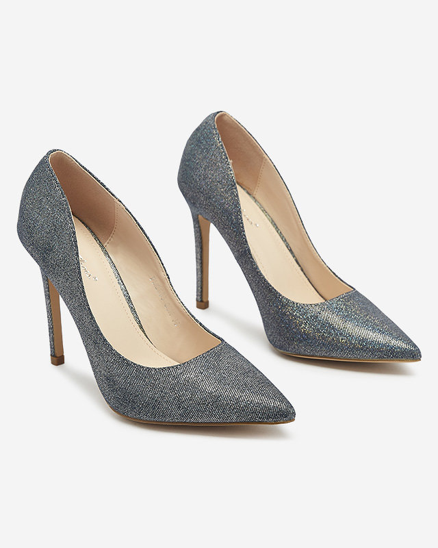 Royalfashion Grafitowe holograficzne damskie czółenka na szpilce Soddo