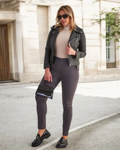 Royalfashion Ciemnoszare damskie ocieplane spodnie typu tregginsy PLUS SIZE