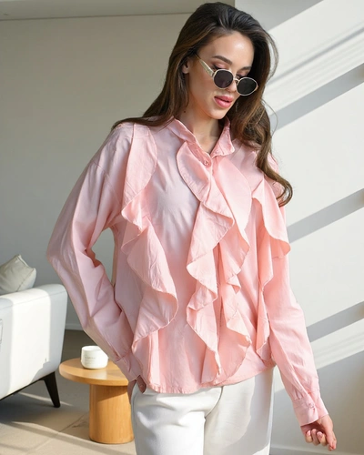 Royalfashion bombažna srajca okrašena z naborki in gumbi