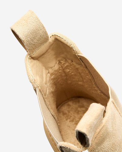 Royalfashion Bež ženski škornji z okrasnim trakom Loffdo