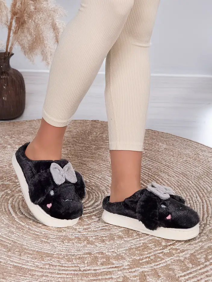 Royalfashion Ženske krznene copate s pentljo Savos