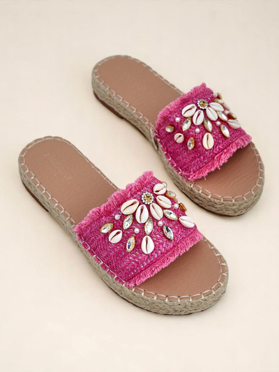 Ženski natikači Royalfashion Callista Fuksija na platformi s školjkami