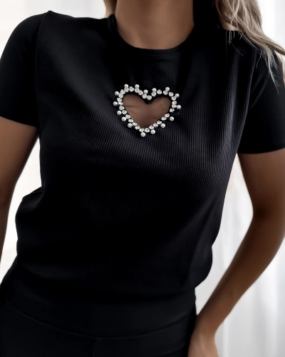 Royalfashion Czarny damski komplet sportowy z serduszkiem