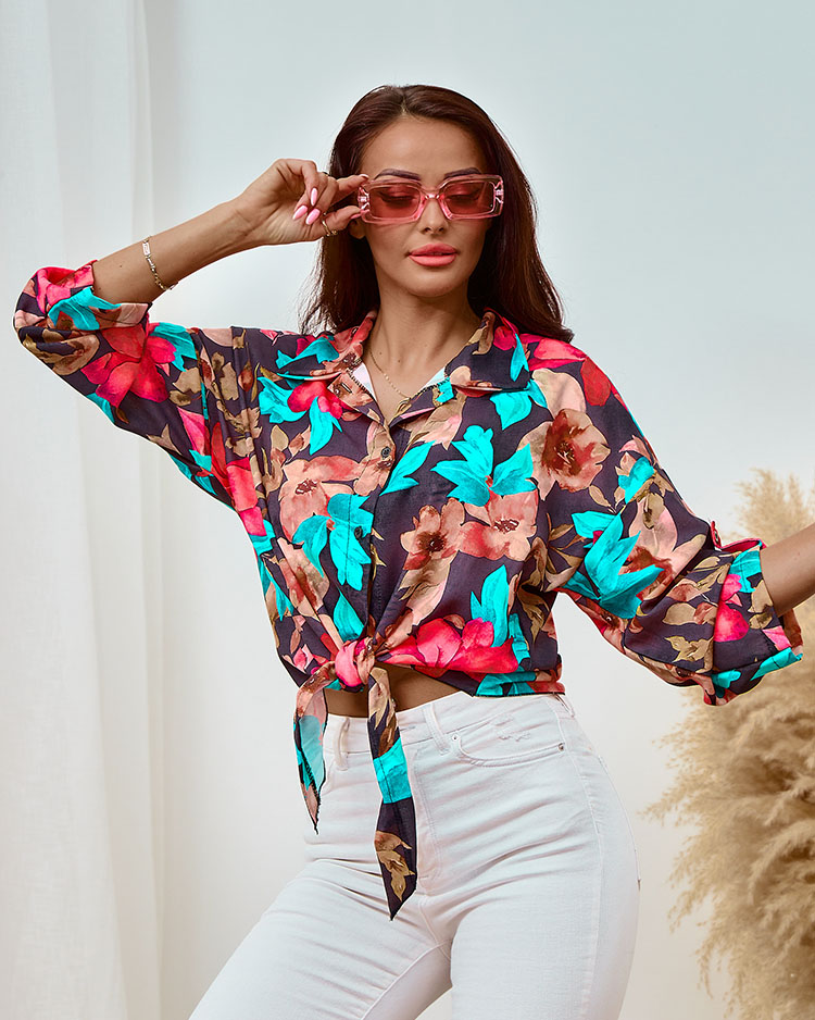 Royalfashion Ženska kratka cvetlična srajca