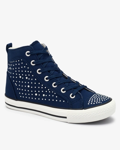 Royalfashion Granatowe wysokie trampki z cyrkoniami Totulu