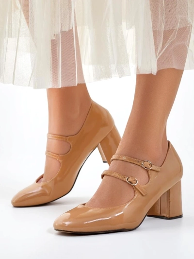 Royalfashion Patentna usnjena ženska čevlja s peto in trakovi Ovinna