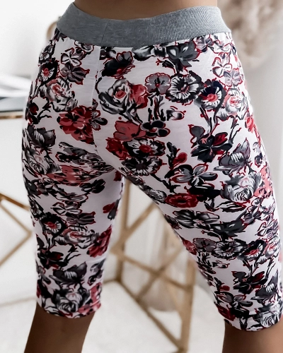 Royalfashion Ženske 3/4 kratke hlače z vzorcem v sivo-rdeči barvi PLUS SIZE