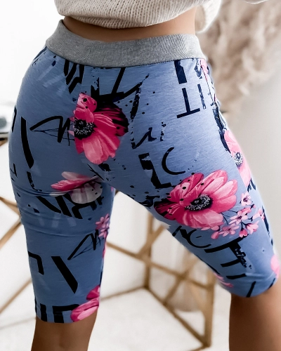 Royalfashion Modro-rožnate ženske kratke hlače s 3/4 potiskom PLUS SIZE