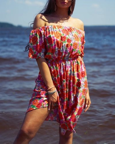 Royalfashion Kwiecista damska sukienka mini a'la hiszpanka w kolorze czerwonym