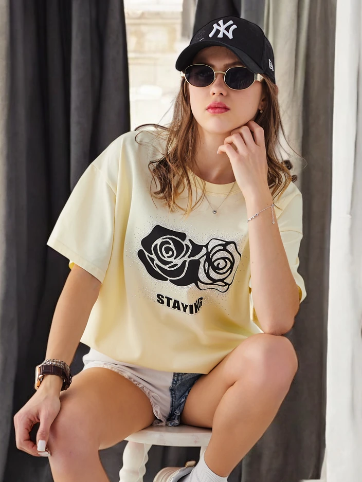 Royalfashion Ženska bombažna majica Rožna cvet