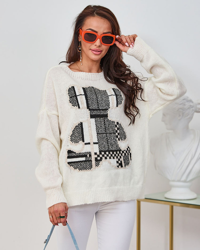 Royalfashion Cream Ženski pulover z medvedkom