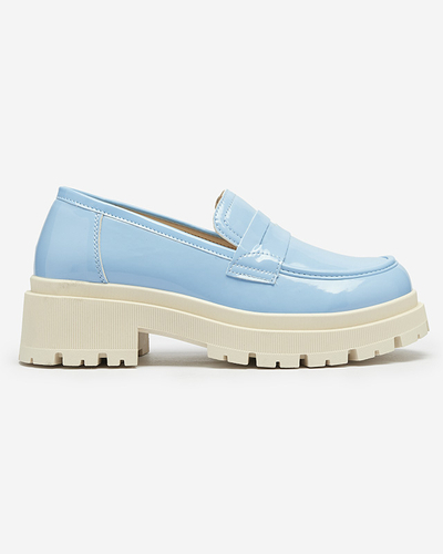 Royalfashion Niebieskie lakierowane mokasyny damskie Noppel