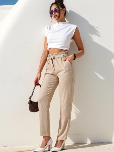 Royalfashion Preproste ženske hlače iz tkanine z pasom