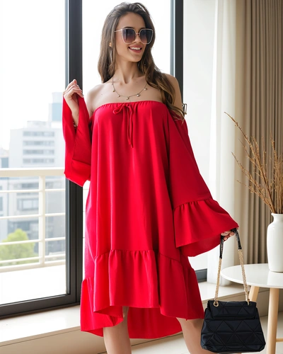 Royalfashion Ženska obleka brez naramnic z naborki oversized