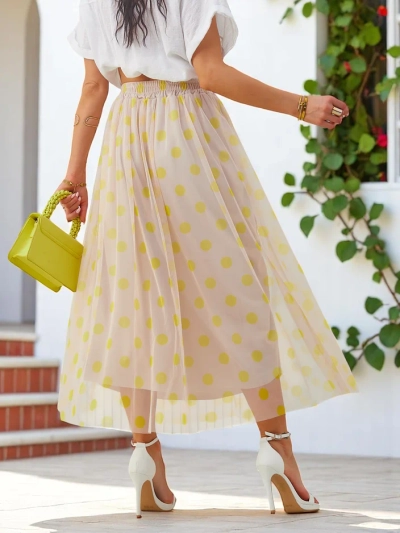 Royalfashion Ženska midi krila iz viskoze s tilom v pikicah