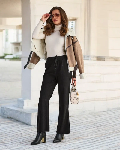 Royalfashion Črne ženske hlače iz manšete