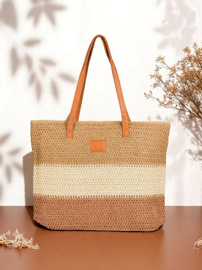 Royalfashion Velika ženska torba iz slame z drznimi črtami