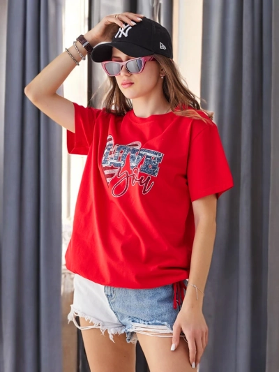 Royalfashion Ženska bombažna majica LOVE z diamanti