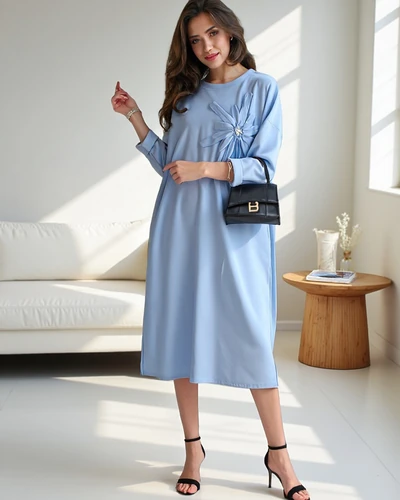 Royalfashion ženski midi obleki, oversized tkanina s cvetom