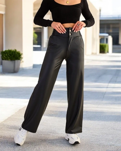 Royalfashion Ženske široke hlače iz eko usnja