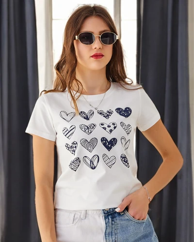 Royalfashion Ženska bombažna majica Veliko srca